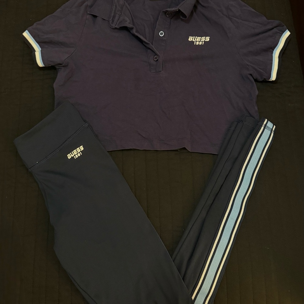 Guess 1981 Navy Polo and Leggings with White Accents